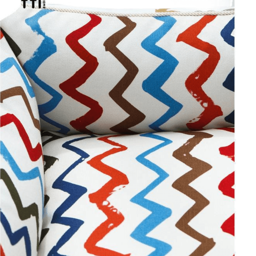  Sofa Dog Bed – Washable, Anti-Chew, Ultra Soft & Detachable Colorful zigzag patterned cushions on a white background