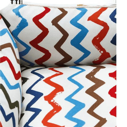  Sofa Dog Bed – Washable, Anti-Chew, Ultra Soft & Detachable Colorful zigzag patterned cushions on a white background