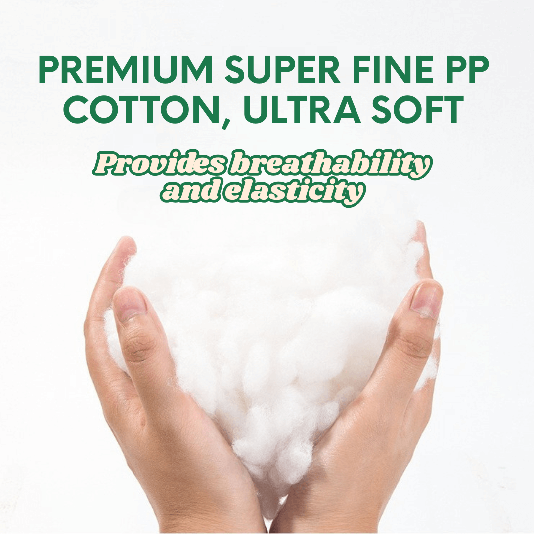 Sofa Dog Bed – Washable, Anti-Chew, Ultra Soft & Detachable Hands holding premium super fine PP cotton with text on a white background
